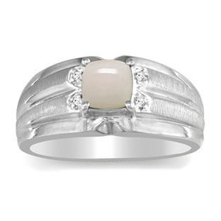 White Gold Men's Cushion-Cut Opal Diamond Ring